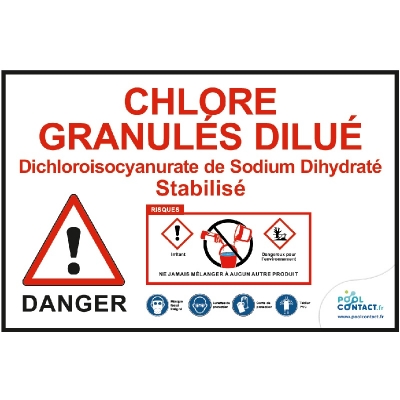 ADH3 - Affiche autocollante Chlore Granulés dilué (stabilisé) 29,7cm x 21cm  #1