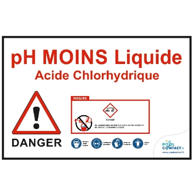 ADH5 - Affiche autocollante pH Moins liquide-Acide Chlorhydrique 29,7cm x 21cm      